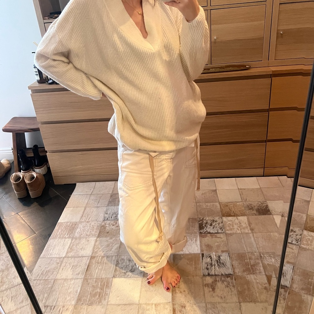 Zara Cream Knit V-Neck Top - Picture 3 of 7
